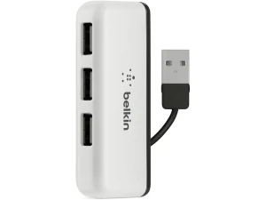 Belkin Portable 4 Port Travel USB Hub, White/Black