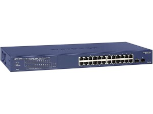 NETGEAR 24-Port Gigabit Ethernet Smart Managed Pro PoE Network Switch (GS724TP) - Hub with 24 x PoE+ @ 190W, 2 x 1G SFP, Desktop/Rackmount, and ProSAFE Protection, Black, grey