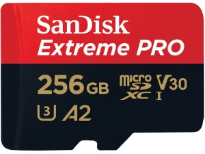 SANDISK Extreme PRO micro SD card 256GB + SD adapter (For Smartphones, Action Cams, Drones, Speeds up to 200 MB/s, A2 App Performance + RescuePro Deluxe UHS-I, Class 10, U3)