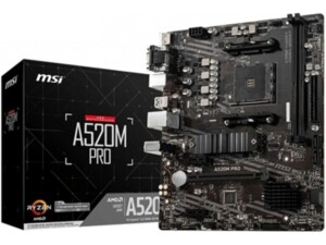 MSI A520M PRO Motherboard 'mATX, AMD Ryzen 3000 3rd Gen, AM4, DDR4, M.2, USB 3.2 Gen 1 Type A, DisplayPort, LAN, HDMI'