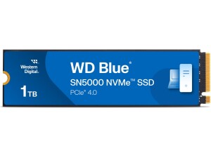 WD Blue SN5000 1TB SSD, M.2 2280 NVMe SSD, Read speeds up to 5150 MB/s, PCIe Gen4, nCache Technology, Free Acronis True Image data migration software, Internal solid state drive, Color May Vary