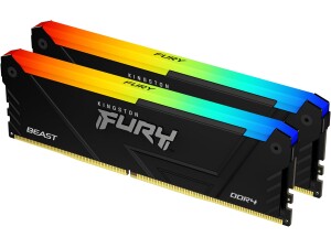 Kingston FURY Beast KF432C16BB2AK2/16 16GB (2x 8GB) DIMM System Memory, 3200MHz, DDR4, CL16, Black, RGB, Intel XMP