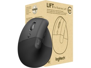 Logitech Lift for Business Left, Vertical Ergonomic Mouse - Left-handed, Wireless, Bluetooth or Secured Logi Bolt USB, Quiet clicks, Globally Certified, Windows/Mac/Chrome/Linux - Graphite,Small