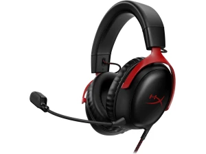 HyperX Cloud III-Wired Gaming Headset, PC, PS5, Xbox Series X|S, Angled 53mm Drivers, DTS, Memory Foam, Durable Frame, Ultra-Clear 10mm Mic, USB-C, USB-A, 3.5mm-Black/Red