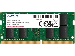 ADATA Premier 8GB, DDR4, 2666MHz (PC4-21300), CL19, SODIMM Memory, 1024x8