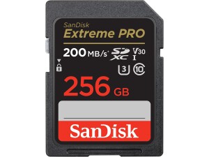 SANDISK Extreme PRO SDXC card 256GB (SD card, up to 200MB/s, V30 Memory Card, 4K UHD, SANDISK QuickFlow Technology, RescuePro Deluxe Data Recovery Software, UHS-I, Class 10, U3, V30)