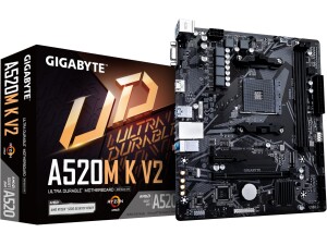 Gigabyte A520M K V2 Motherboard - Supports AMD Ryzen 5000 Series AM4 CPUs, up to 5100MHz DDR4 (OC), PCIe Gen3 x4 M.2, GbE LAN, USB 3.2 Gen 1