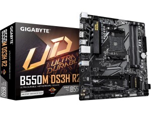 Gigabyte B550M DS3H R2 Motherboard - AMD Ryzen 5000 CPUs, 5+3 Phases VRM, up to 4733MHz DDR4 (O.C.), 1xPCIe 4.0 + 1xPCIe 3.0 M.2, 1GbE LAN, USB 3.2 Gen 1