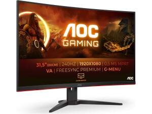AOC Gaming C32G2ZE - 32 Inch FHD Curved Monitor, 240Hz, 1 ms MPRT, VA AMD FreeSync Premium, Low Input Lag (1920x1080@ 240Hz, 300 cd/m2, HDMI/DP)