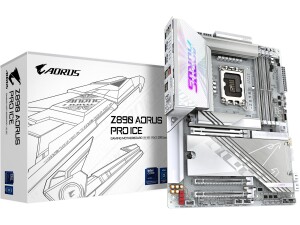 GIGABYTE Z890 AORUS PRO ICE Motherboard - Supports Intel Core Ultra (Series 2) CPUs, 16+1+2 phases VRM, up to 9500MHz DDR5 (OC), 1xPCIe 5.0 + 4xPCIe 4.0, Wi-Fi 7, 5GbE LAN, Thunderbolt 4