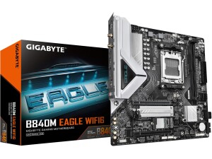 GIGABYTE B840M EAGLE WIFI6 Motherboard - AMD Ryzen 9000 CPUs, 5+2+2 Phases VRM, up to 7600MHz DDR5(O.C), 1xPCIe 4.0 + 1xPCIe 3.0 M.2, Wi-Fi 6, 2.5GbE LAN, USB 3.2 Gen 1