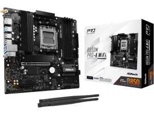 ASRock B850M Pro-A WiFi AMD AM5 Socket Motherboard, Micro-ATX, 4x DDR5 Slots, 3x M.2 Sockets, 2.5GbE LAN, Wi-Fi 6E, 1x DisplayPort / 1x HDMI Port
