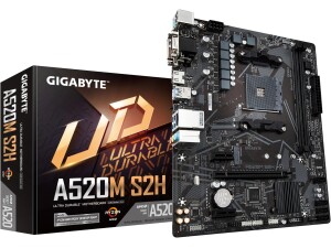 Gigabyte A520M S2H Motherboard - Supports AMD Ryzen 5000 Series AM4 CPUs, 4+3 Phases Pure Digital VRM, up to 5100MHz DDR4 (OC), PCIe 3.0 x4 M.2, GbE LAN, USB 3.2 Gen 1