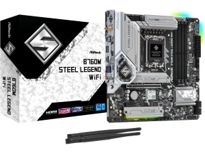 Asrock B760M STEEL LEGEND WIFI, Intel B760, 1700, Micro ATX, 4 DDR5, HDMI, DP, eDP, Wi-Fi 6E, 2.5G LAN, PCIe5, 3x M.2, RGB