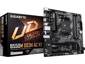 Gigabyte B550M DS3H AC R2 Motherboard - AMD Ryzen 5000 CPUs, 5+3 Phases VRM, up to 4733MHz DDR4 (O.C.), 1xPCIe 4.0 + 1xPCIe 3.0 M.2, Wi-Fi 5, 1GbE LAN, USB 3.2 Gen 1