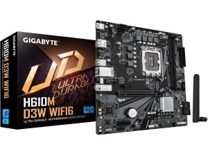 GIGABYTE H610M D3W WIFI6 Motherboard - Supports 14th Gen. Intel Core CPUs, 5+1+1 phases VRM, up to 5600MHz DDR4, 1xPCIe 3.0 M.2, Wi-Fi 6, 1GbE LAN, USB 3.2 Gen 1