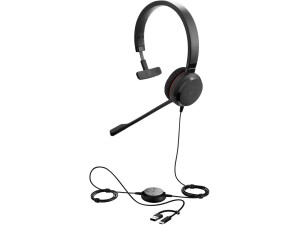 Jabra Evolve 30 II, Microsoft Teams Certified Mono Corded Headset with Call Control Unit, Noise-cancelling microphone, LED indicators, excellent sound quality - USB-C/A, Black