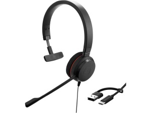 Jabra Evolve 20 Mono Headset - Microsoft Certified Headphones for VoIP Softphone with Passive Noise Cancellation - USB-C/A - Black