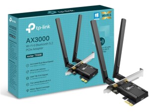 TP-Link Archer TX55E AX3000Mbps Bluetooth 5.3 Dual-Band WiFi 6 PCIe Card with Two Antennas, Specialized Heatsink WiFi Adapter for PC, 1024-QAM, Ultra-Low Latency, Supports Windows 10/11(64bit)