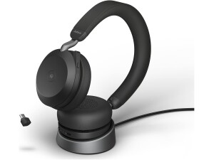 Jabra Evolve2 75 Wireless PC Headset with Charging Dock and 8-Mic Technology - Dual Foam Stereo Headphones with Advanced Active Noise Cancellation, USB-C Bluetooth Adapter and MS Compatibility - Black