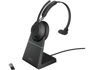 Jabra Evolve2 65 Wireless PC Headset with Charging Stand - Noise Cancelling UC Certified Mono Headphones With Long-Lasting Battery - USB-A Bluetooth Adapter - Black