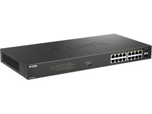 D-Link DGS-1018P 18-Port Gigabit Unmanaged PoE Switch - 16 PoE+ Ports (240W Budget), 2 SFP Uplinks, Plug-and-Play, Fan-Cooled Metal Housing, Rackmount, IEEE 802.3af/at, Energy-Efficient