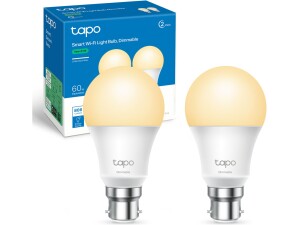 Tapo L510B (2-Pack) Smart Bulb, B22 LED Light Bulb, Alexa Light Bulbs, Dimmable Bulb,Energy Monitoring, 8.3W (60W), Schedule and Timer, Away Mode, Energy Saving, Voice Control with Alexa&Google