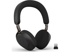Jabra Evolve3 75 On-Ear Wireless Bluetooth Headset with Microphone for Work, USB-A, AI Voice Call Technology, Advanced Active Noise Cancellation, 22-Hour Battery, Microsoft Teams Certified, Black