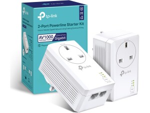 TP-Link TL-PA7027PKIT Passthrough Powerline Adapter Kit, AV1000 2-Port Gigabit, Powerline Network Adapters Speed up to 1000 Mbps, 4K Video Streaming and Online Gaming, No Configuration Required