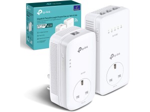 TP-Link TL-WPA8631P KIT AV1300 Gigabit Passthrough Powerline Adapter, Dual-Band WiFi Extender, up to 1300Mbps Speed, Internet Booster, Extra Power Socket, Works with OneMesh, No Configuration Required