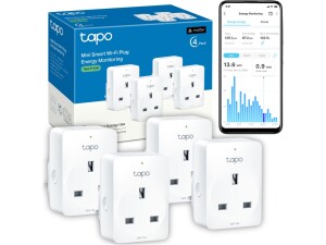 Tapo P110M (4-pack) Smart Plug, WiFi Plug, Energy Monitoring, Electricity Usage Monitor, MATTER Certified, App Remote Control, Alexa, Voice Control with Alexa and Google, Away Mode, Compact Design