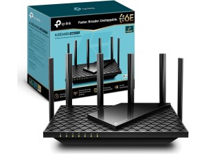 TP-Link Archer AXE75 AXE5400Mbps WiFi 6E Router Tri-Band, Gigabit Ethernet Ports, USB 3.0, WiFi Booster, 512MB RAM, OneMesh, WPA3, Ideal for Gaming, HomeShield, Compatible with Alexa