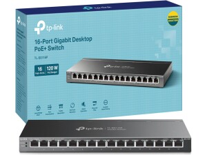 TP-Link TL-SG116P 16-Port Gigabit Desktop Network Switch, Dedicated 16-Port PoE+ Ethernet Splitter, 120 W Total Power Budget, Transmission up to 250 m, Fanless Design PoE Switch, Durable Metal Casing