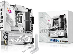 ASUS ROG Strix B860-G Gaming WiFi mATX motherboard, Advanced AI PC-ready, 14+1+2+1 power stages, DDR5 slots, PCIe 5.0, four M.2 slots, WiFi 7, AI Networking II, Aura Sync RGB lighting.