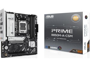 ASUS PRIME B850M-A-CSM, AMD mATX Motherboard, DDR5 Slot, PCIe 5.0 Ready, 3 M.2 Slots, Ethernet Realtek 2.5 Gb, DisplayPort, HDMI, Front USB-C 5 Gbps, BIOS FlashBack, Aura Sync