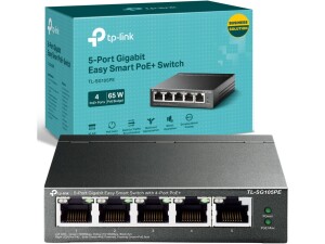 TP-Link TL-SG105PE Managed 5-Port Gigabit PoE Network Switch, 4 Port PoE+ Ethernet Splitter Extenders up to 65W Power Budget, Support Network Monitoring, Traffic Prioritization, Auto Recovery, VLAN