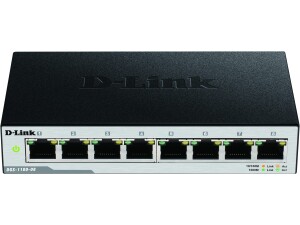 D-Link DGS-1100-08PV2/B - 8-Port Gigabit PoE Smart Managed Switch with 8 PoE Ports, 64W PoE power budget, 802.3af/at, VLAN support, layer 2 features, QoS, 802.3az EEE, Fanless - UK power cord only