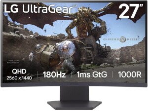 LG UltraGear Curved Gaming Monitor 27GS60QC, 27 inch, 1440p, 180Hz, 1ms Response Time, VA Panel, AMD FreeSync, Smart Energy Saving, DisplayPort, HDMI
