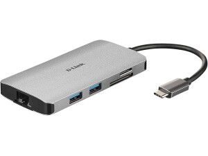 D-Link DUB-M810 8-In-1 USB-C Hub with Power Delivery, HDMI 1.4, Gigabit Ethernet RJ-45, 3 USB 3.0 Ports, SD/MicroSD Reader for MacBook Pro 2016 or later, MacBook Air 2018, Chromebook, Surface Pro 7