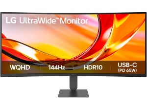 LG UltraWide Curved PC Monitor 34U640B-B, 34 inch, 1440p VA, 144Hz, 5ms GtG, HDR10, FreeSync Premium, HAS display, Reader Mode & Flicker Safe,USB-C, DP 1.4, HDMI, Black