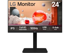 LG Monitor 24BA550 - FHD 1080p IPS 24 inch, 100Hz, 5ms, Office Display, Built-in Power and Speakers, USB Hub, D-Sub, HDMI, DisplayPort, Matte Black