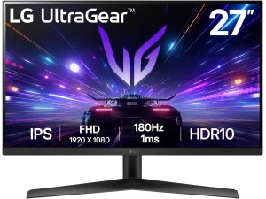 LG UltraGear Gaming Monitor 27GS60F, 27 Inch, 1080p, 180Hz, 1ms Response Time, IPS Display, HDR 10, NVIDIA G-Sync compatible & AMD FreeSync, Smart Energy Saving, Displayport, HDMI