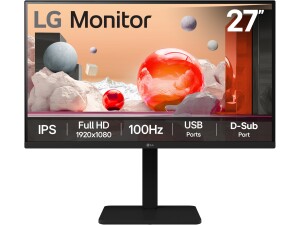 LG Monitor 27BA550 - FHD 1080p IPS 27 inch, 100Hz, 5ms, Office Display, Built-in Power and Speakers, USB Hub, D-Sub, HDMI, DisplayPort, Matte Black