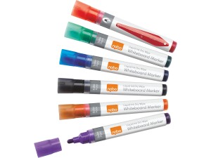 Nobo Liquid Ink Drywipe Whiteboard Pens, 3 mm Bullet Tip, Pack of 6,