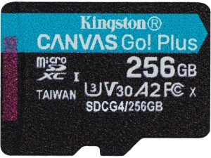 Kingston Canvas Go Plus microSDXC Memory Card Gen4 200MB/s A2 U3 V30 256GB Single Pack w/o ADP Card only-SDCG4/256GBSP