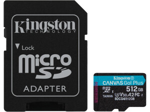 Kingston Canvas Go Plus microSDXC Memory Card Gen4 200MB/s A2 U3 V30 512GB Card + Adapter-SDCG4/512GB
