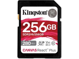 Kingston Canvas React Plus V60 SD 256GB SDXC UHS-II 280R/150W U3 V60 for Full HD/4K