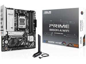 ASUS PRIME B850M-A Wi-Fi, AMD mATX Motherboard, DDR5 Slot, PCIe 5.0 Ready, 3 M.2 Slots, 6E Wi-Fi, Ethernet Realtek 2.5 Gb, DisplayPort, HDMI, Front USB-C 5 Gbps, BIOS FlashBack, Aura Sync