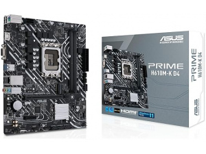 ASUS Prime H610M-K D4 Intel H610 (LGA 1700) mic-ATX motherboard with DDR4, PCIe 4.0, M.2 slot, Realtek 1 Gb Ethernet, HDMI, D-Sub,USB 3.2 Gen 1 ports, SATA 6 Gbps, COM header, RGB header