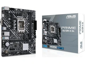 ASUS Prime H610M-K D4 Intel H610 (LGA 1700) mic-ATX motherboard with DDR4, PCIe 4.0, M.2 slot, Realtek 1 Gb Ethernet, HDMI, D-Sub,USB 3.2 Gen 1 ports, SATA 6 Gbps, COM header, RGB header